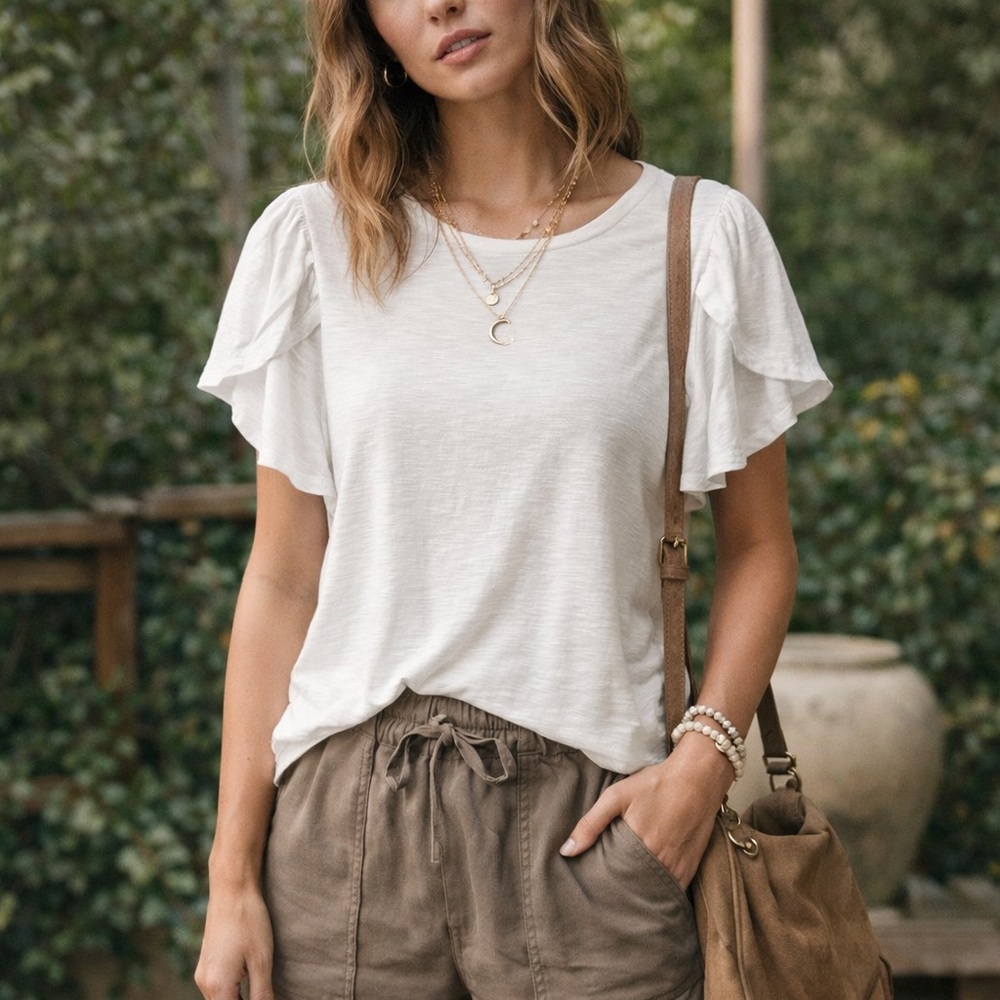 Express Cotton White Split Flutter Ruffle Sleeve … - image 1